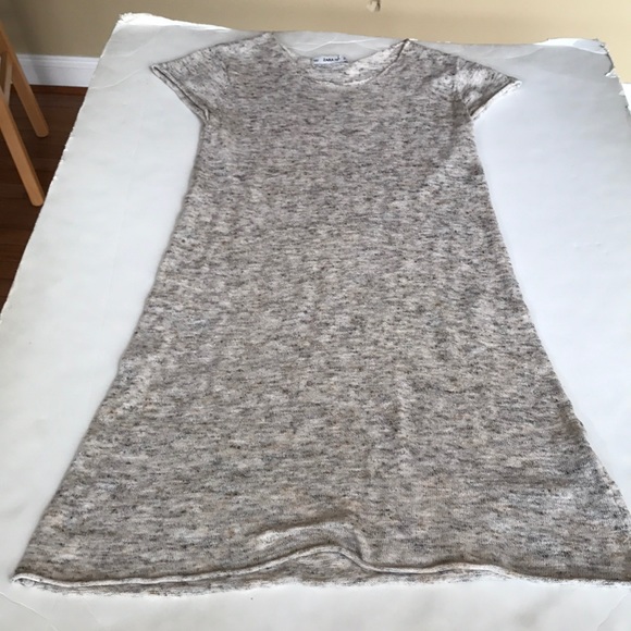 Zara Knit Sweater Dress Short Sleeve Tunic Gray Small Cotton Linen Mini Sundress - Picture 2 of 10